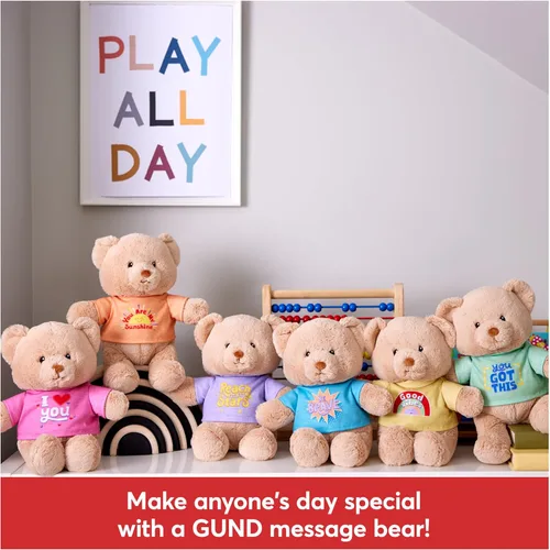 Miniatura 9 de GUND "Be Brave" Oso de Mensaje Sostenible con Camiseta Azul, Oso de Peluche Hecho de Materiales 100% Reciclados para Edades de 1 Año en Adelante
