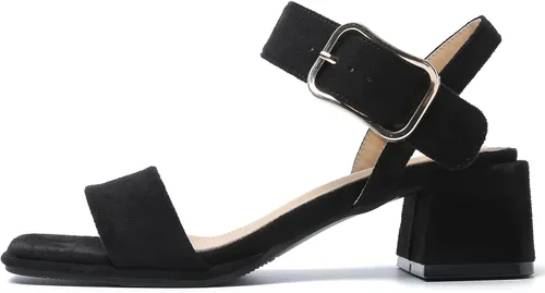 Miniatura 6 de Enelauge Sandalias de tacón grueso con correa en el tobillo y puntera abierta para mujer, zapatos de tacón bajo y grueso, cómodos zapatos de tacón