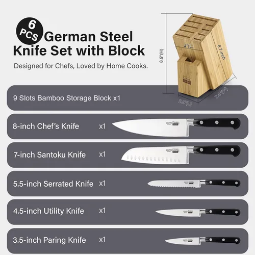 Miniatura 2 de Cooks Standard Juego de cuchillos de acero inoxidable de 6 piezas con bloque de bambú expandible para ranuras adicionales