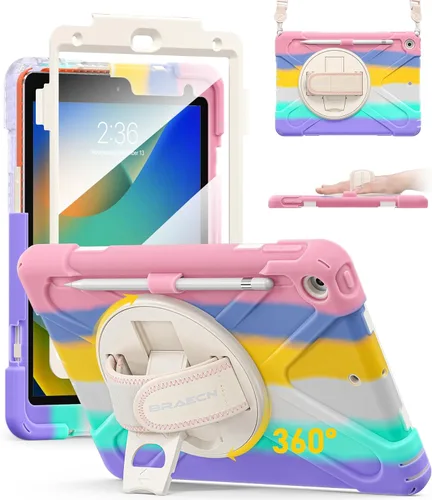 Miniatura 29 de BRAECN Funda para iPad de 9ª/8ª/7ª Generación, Funda Resistente a Prueba de Golpes con Protector de Pantalla, Soporte para Lápiz, Soporte para Tapa
