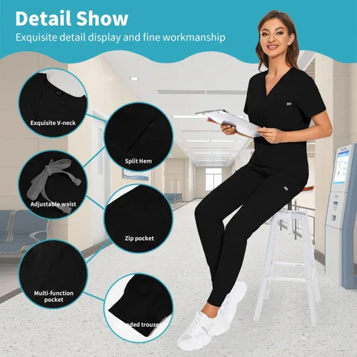 Miniatura 2 de VIAOLI Conjunto de uniformes médicos para mujer, conjunto de camiseta con cuello en V y pantalones deportivos para enfermería médica, atención