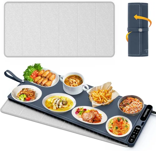 Miniatura 12 de Homelove Tapete de calentamiento para alimentos – Bandeja de calentamiento eléctrica rápida de superficie completa con 7 ajustes de temperatura