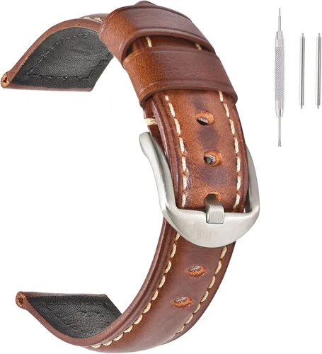 EACHE - Correa vintage para reloj, con parafina, de cuero de plena flor auténtico color lichi descolorido, de repuesto, unisex de 18, 19, 20, 21,