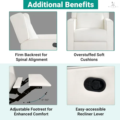 Miniatura 4 de Naomi Home Silla reclinable giratoria para adultos y ancianos, cómoda sala de estar reclinable con giro de 360°, reclinable manual con reposapiés