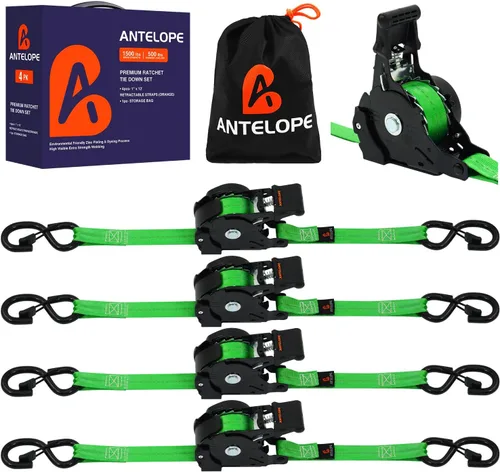 Miniatura 10 de Correas de trinquete retráctiles resistentes (paquete de 2) – Correas de amarre autorretráctiles de 1 pulgada x 12 pies con bucle suave, correas