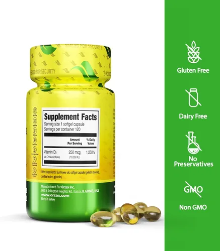 Miniatura 2 de ORZAX Vitamina D3 10000 iu (250 mcg) - Sin OMG, sin gluten, sin azúcar, sin lácteos - Suministro de 120 días para una función muscular fuerte