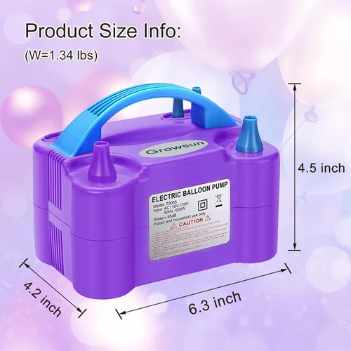 Miniatura 2 de Growsun Bomba Eléctrica de Globos Inflador de Aire Portátil Automático de Doble Boquilla Soplador de Globos 110V 600W para Cumpleaños Baby Shower