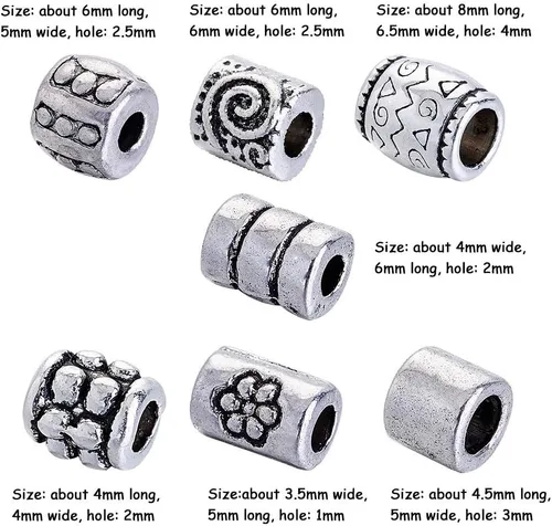 Miniatura 4 de KISSITTY 260 unids/caja de cuentas espaciadoras de plata antiguas cuentas de columna de metal estilo tibetano aleación cuentas sueltas