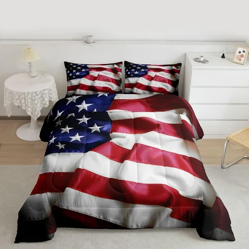 Miniatura 2 de Erosebridal - Juego de edredón con bandera estadounidense, juego de edredón de plumón tamaño individual para niños y adolescentes, juego de edredón