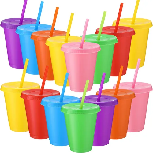 Miniatura 14 de Sieral Paquete de 60 vasos con tapas y pajillas, vasos para niños con pajilla, botella de agua reutilizable, taza de viaje para café helado, vasos