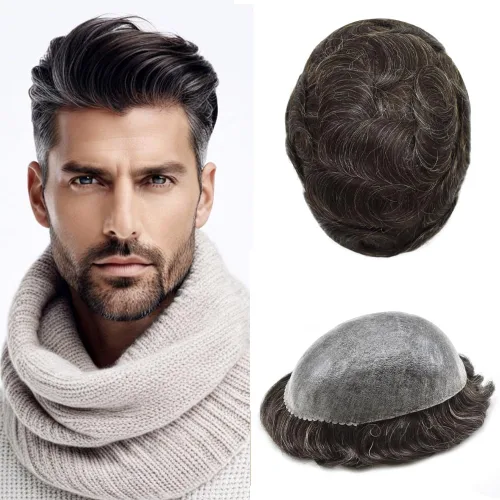 Miniatura 30 de Toupee - Cabello humano para hombre, 64 colores, transparente, piezas de pelo de piel de polietileno para hombres, sistema de reemplazo de cabello
