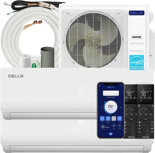 Miniatura 10 de DELLA 35K BTU ODU 19 SEER2, 2 zonas 9000 24000 BTU Mini Split AC, eficiencia energética, funciona con Alexa y Wifi, 208-230 V enfría hasta 1900 pies