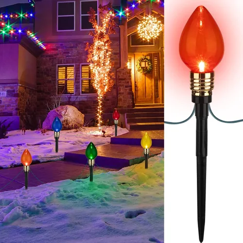 Miniatura 14 de Brightown Tira de luces LED estilo sendero de Navidad para exteriores; tira de 20 luces LED C9 de 25.7 pies con 20 estacas interconectables y a