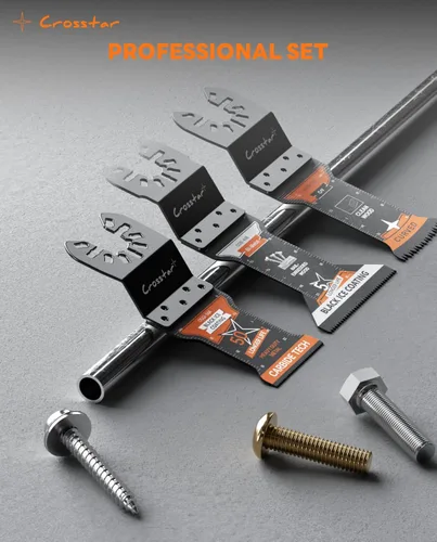 Miniatura 3 de Crosstar Juego de 7 cuchillas oscilantes para herramientas, bimetálicas, CR-V y recubrimiento de hielo negro, para madera, plástico, metal, clavos
