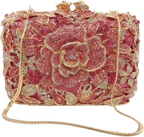 DEBIMY Elegante bolsa de mano de noche con flores para bodas, fiestas, bolsas de noche con diamantes de imitación para mujeres, cócteles, fiestas,