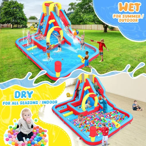 Miniatura 2 de Whubefy Toboganes acuáticos inflables para el patio trasero de los niños (con 450 sopladores, 6 juguetes)