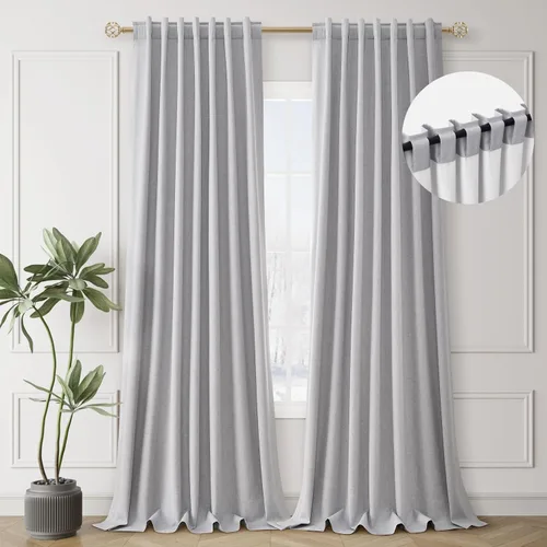 Miniatura 14 de BOODII Cortinas de lino 100% opacas para dormitorio de 102 pulgadas de largo, con aislamiento térmico, oscurecimiento de la habitación, cortinas