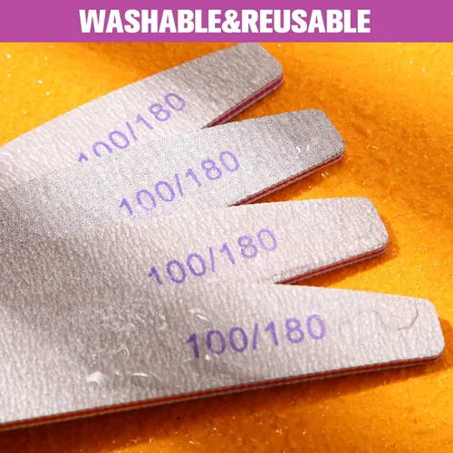 Miniatura 5 de 150 unidades de limas de uñas de grano 100/180 a granel, tableros de esmeril de doble cara, reutilizables, curvas, gruesas, herramientas de manicura