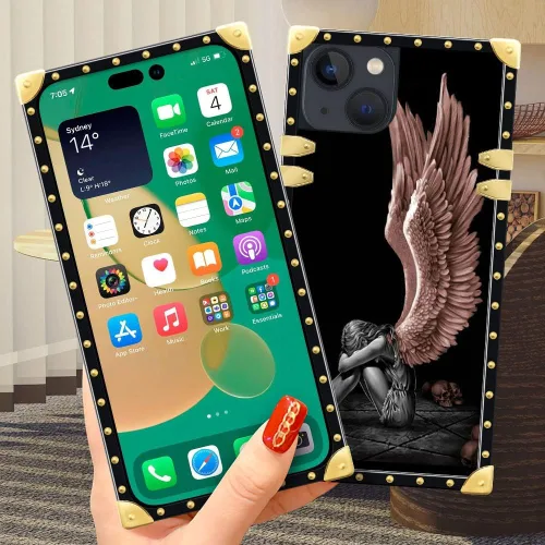 Miniatura 5 de DAIZAG Funda compatible con iPhone 14 Pro Max, funda de Angel Wings Girl para iPhone 14 Pro Max, decoración de metal de TPU suave a prueba de golpes