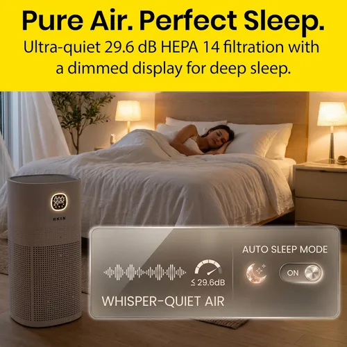 Miniatura 9 de RKIN Purificador de aire inteligente HEPA 14, purificador de aire para habitación grande con monitor PM2.5, control WiFi y aplicación para pelo