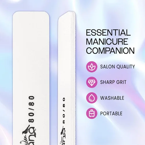 Miniatura 2 de PANA Lima de uñas Emery Jumbo de doble cara para manicura, pedicura, uñas naturales y acrílicas, color blanco (grano 80/80), paquete de 50