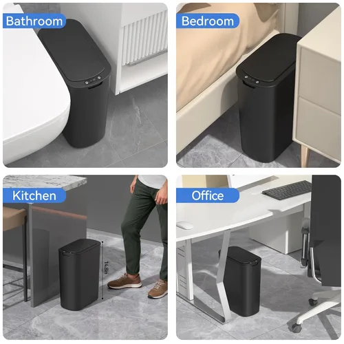 Miniatura 8 de FRESHLIX Basurero automático de baño de 5 galones con tapa, sensor de movimiento, sin contacto, cubo de basura eléctrico inteligente, delgado