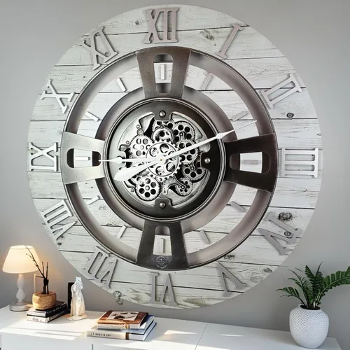 Miniatura 11 de ImprovingLife The Gears Reloj de pared con engranajes móviles reales línea Inglaterra (Verde Aguamarina, 24 pulgadas (60 cm))
