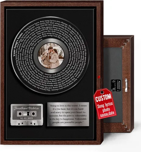 Miniatura 13 de H-DEWALL Regalos para marido de parte de la esposa, letras de canciones personalizadas con marco, discos de vinilo retro, decoración de pared