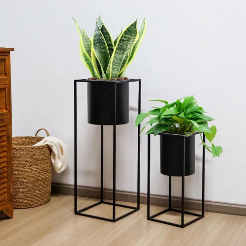 Miniatura 8 de TRIROCKS Juego de 2 macetas grandes de metal con soporte para plantas de interior de 28 y 18 pulgadas de alto para sala de estar, esquina, cocina