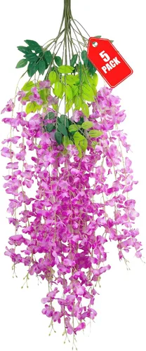 Miniatura 23 de Paquete de 12 flores colgantes de glicina rosa, flores colgantes falsas de 3.44 pies, guirnalda de glicina artificial para decoración de boda, telón
