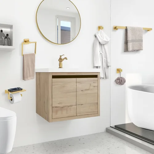 Miniatura 7 de YACVCL Juego de accesorios de baño de oro cepillado de 23.6 pulgadas, juego de 5 toalleros y soporte para baño, soporte de papel higiénico mejorado