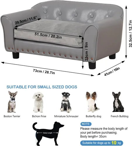 Miniatura 2 de Sofá para perros, cama para cachorros, sofá para gatos, sofá para mascotas, silla para perros, cama pequeña para mascotas, con clavos de cobre y Gris