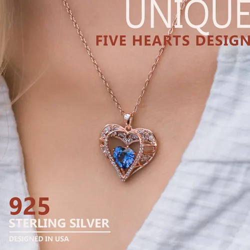 Miniatura 50 de Collar de cristal de 5 corazones, chapado en oro rosa de 18 quilates, colgante con cadena de plata de ley 925 de 18 + 2 pulgadas, joyería de piedra
