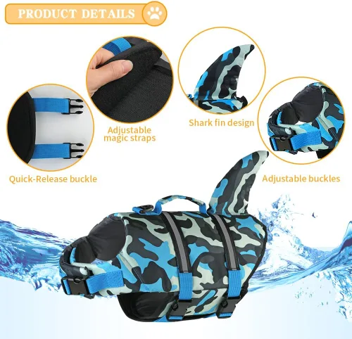 Miniatura 3 de Doglay Chaleco salvavidas para perro, tejido antidesgarros Ripstop, lindo chaleco salvavidas para perros con flotabilidad superior y asa de rescate