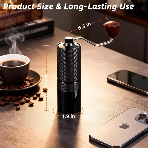 Miniatura 6 de Molinillo de café manual, rebaba cónica de acero inoxidable con ajuste ajustable, posicionamiento de doble rodamiento para prensa francesa, goteo