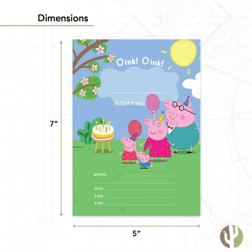 Miniatura 3 de Desert Cactus Peppa Pig - Tarjetas de invitaciones de feliz cumpleaños, 10 unidades con sobres para niños y niñas (estilo A)