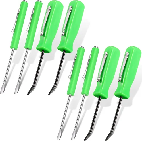 Zhehao 8 piezas de destornillador magnético de bolsillo verde, mini destornillador de barra de palanca de bolsillo, cabeza ranurada con imán