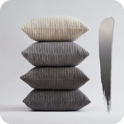Miniatura 51 de Topfinel - Juego de 4 fundas decorativas para cojín, terciopelo suave, diseño moderno de doble cara, decoración del hogar, no incluye relleno, beige