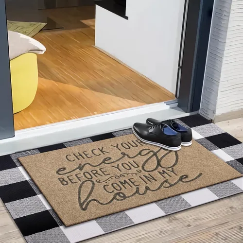 Miniatura 4 de Tapete para puerta delantera interior para zapatos por puerta, comprueba tu energía antes de venir a mi casa, tapetes divertidos para puerta