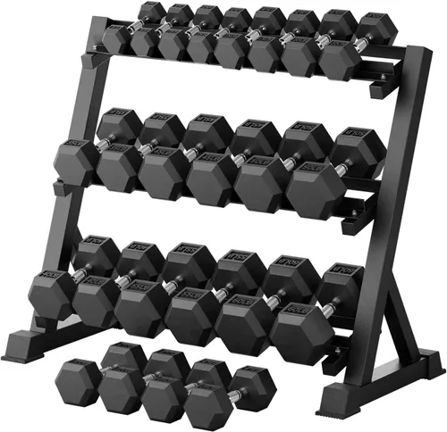 Miniatura 43 de RitFit Juego de mancuernas hexagonales con revestimiento de goma de 5 a 780 libras con estante para gimnasio en casa, entrenamiento de fuerza