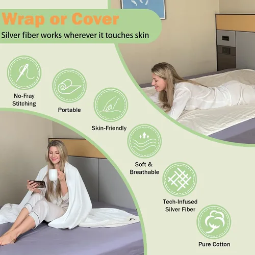 Miniatura 4 de Manta de conexión a tierra plateada con fibra de plata para cama, sofá, silla con cable de 15 pies (50"x60", verde)