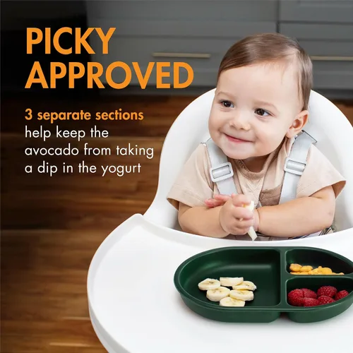 Miniatura 4 de Boon Chow - Juego de platos de silicona – 3 platos divididos irrompibles para niños pequeños – Platos para bebé de 6 meses en adelante – Suministros