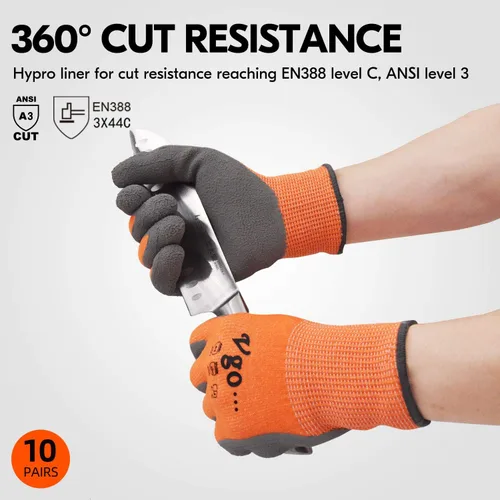 Miniatura 2 de Vgo... Cut Resistant Gloves,Cutproof Work Gloves Men Women,Latex Rubber Coated,EN388 level C, ANSI level A3(RB2148HY,Orange)