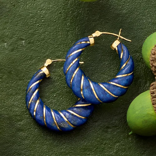 Miniatura 6 de Ross-Simons Pendientes de aro con piedras preciosas talladas con oro amarillo de 14 quilates