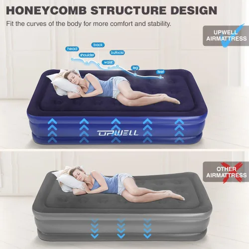 Miniatura 5 de UPWELL Colchón de aire inflable de tamaño individual con bomba incorporada Cama hinchable de confort Fácil y rápido de montar Soporte fuerte Dura