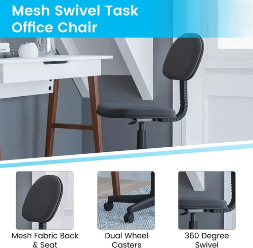 Miniatura 4 de Flash Furniture Silla de oficina giratoria de respaldo bajo Silla de estudiante negra ajustable con asiento y respaldo de malla acolchada Silla