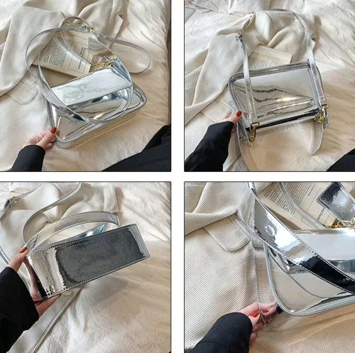 Miniatura 6 de Bolso Hobo para mujer, bolso de hombro de piel sintética, bolso brillante para axilas, bolso con asa superior, bolsos pequeños