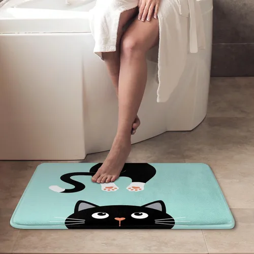 Miniatura 6 de Britimes Alfombra de baño rosa, bonita alfombra de baño antideslizante con diseño de gato colorido, diseño de patas de gato lindo de dibujos