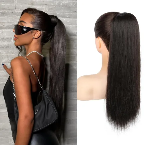 Miniatura 48 de SEIKEA Extensiones de cola de caballo con cordón, larga y recta, cola de caballo falsa, natural, suave, extensiones de cabello sintético resistente
