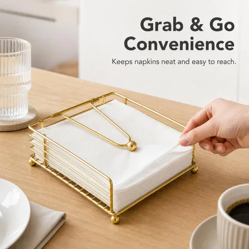 Miniatura 3 de hiwafifi Servilletero para mesa, dispensador de servilletas plano con brazo pesado, soporte cuadrado de papel de cóctel de elegante hierro rústico